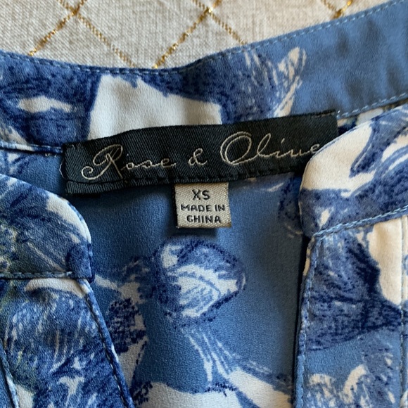 ROSE & OLIVE Shirt Dress Blue White Floral Button Front Belted Sleeveless XS - Picture 11 of 12